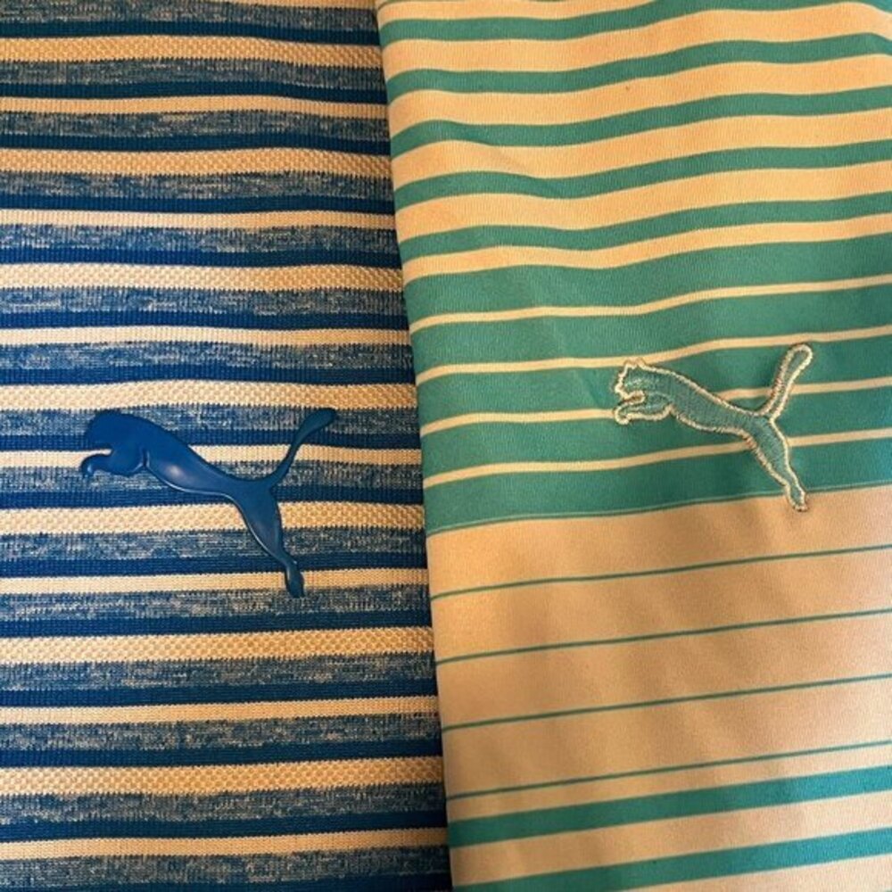 ⛳🐆 Puma Men’s Lot of 2 Blue White Striped Golf Polo Shirts XL EUC ⛳🐆